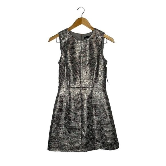French Connection Tweed Metallic Silver Sleeveless Shift Dress Size 2 - Picture 2 of 15